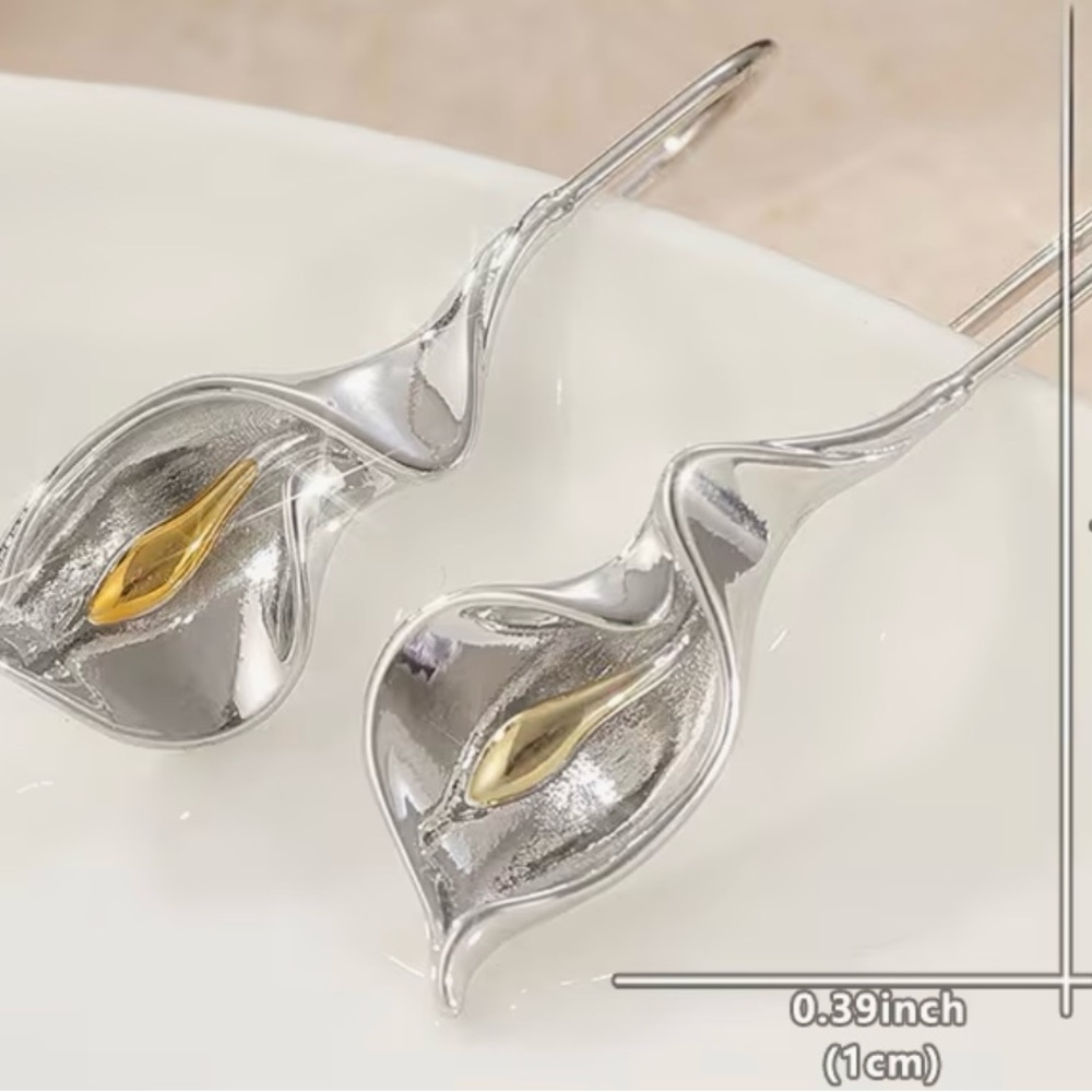 Artistic Silver and Gold Women's Earrings - Picture 3 of 4